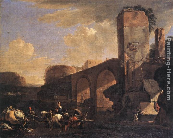 Italianate Landscape with a River and an Arched Bridge painting - Jan Asselyn Italianate Landscape with a River and an Arched Bridge art painting